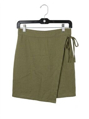 Olive Wrap Mini Skirt with Side Tie
